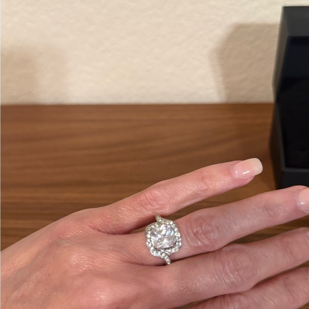 Sparkling Cushion Halo Engagement Ring in White